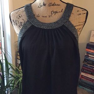 Charlotte Russe Large Black & Silver Trimmed Tank